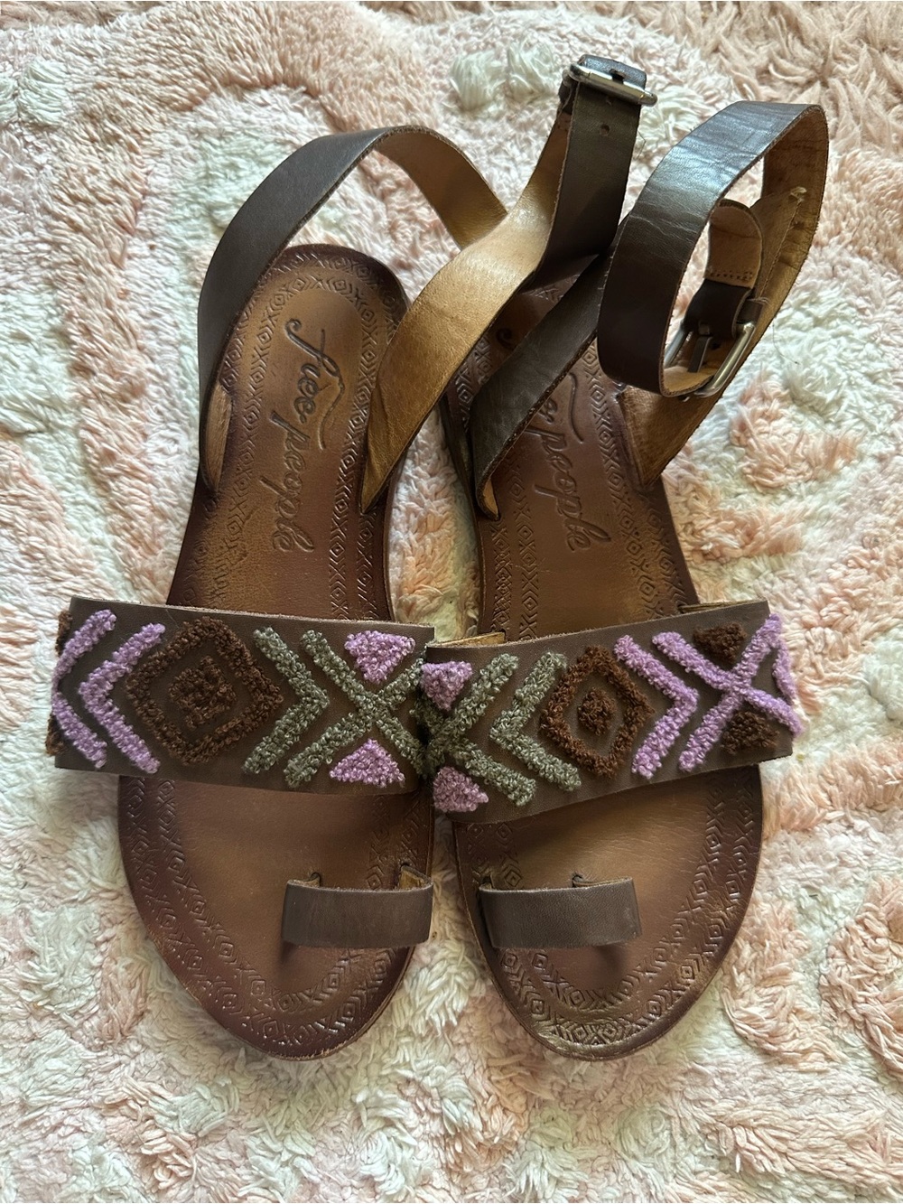 Free people Brown and purple embroidered boho sandals